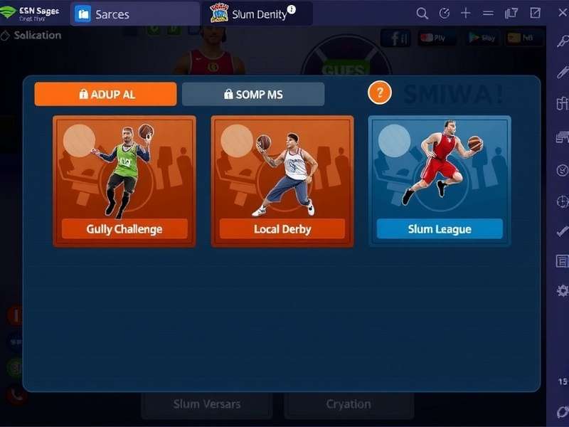 Slum Dunk Pro Game Modes Slum Dunk Pro game modes screen showing Gully Challenge, Local Derby, and Slum League options