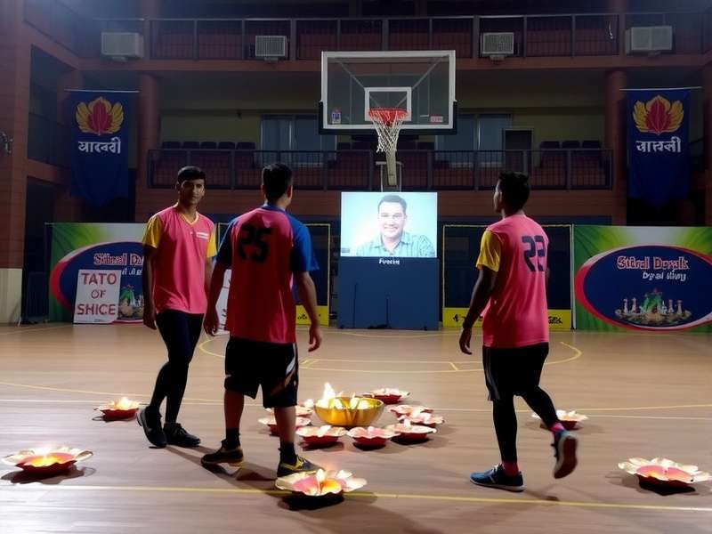 Slum Dunk Pro Diwali Event Slum Dunk Pro Diwali event showing a court decorated with diyas and players in Patakha Jerseys
